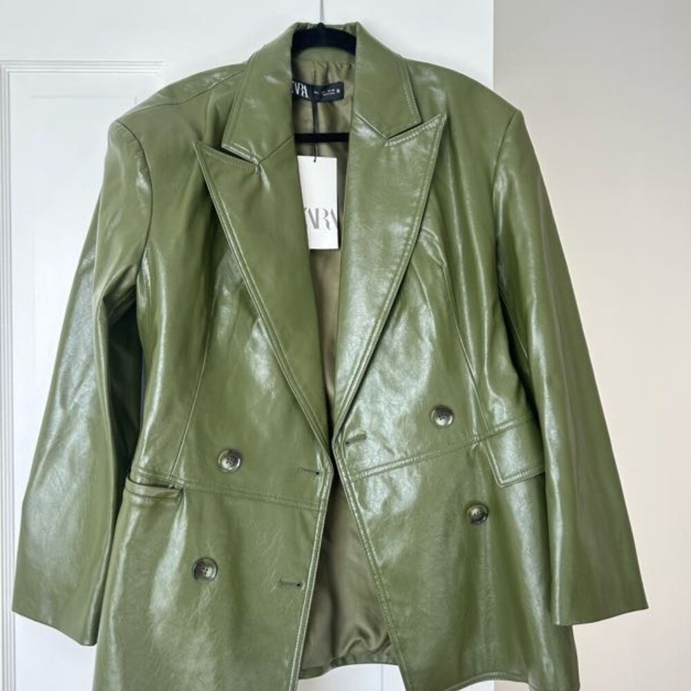 Zara Green Faux Leather Blazer